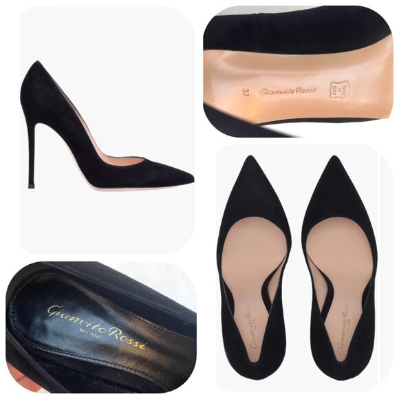 Gianvito Rossi Made in Italy Black suede Pointed Toe Pumps 7 $850 - Picture 1 of 17